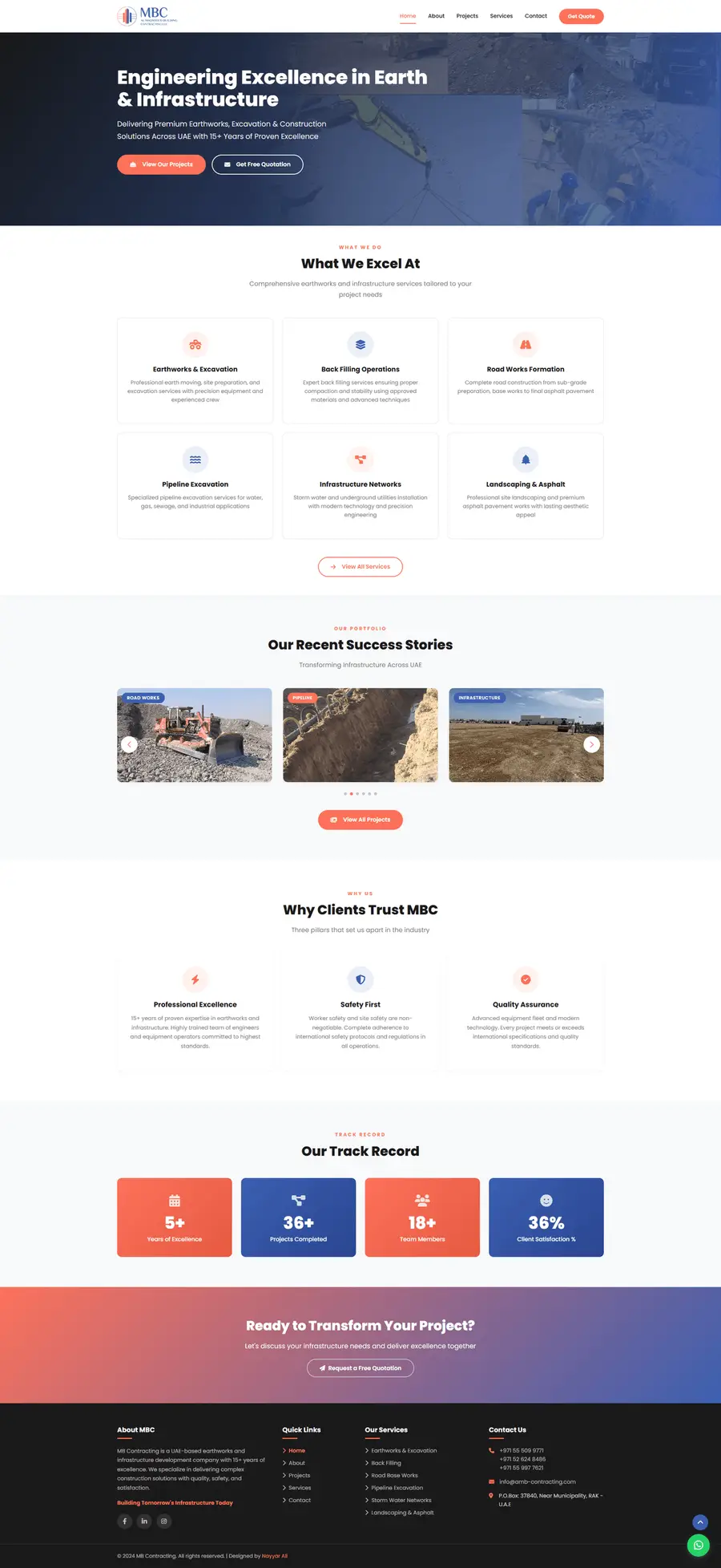 Corporate website homepage design for AMB Contracting